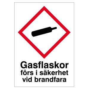 Gasflaskor förs i säkerhet.. (skylt)