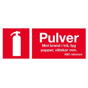 Brandsläckare Pulver, Skylt 25 x 10 cm