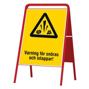 Skyltställ varning för snöras och istappar