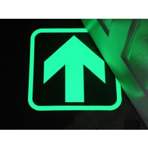 Stor självlysande pil för utrymningsvägar 40 x 40 cm