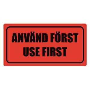 Emballageetikett "ANVÄND FÖRST"