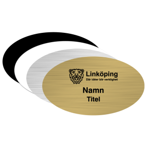 Namnbricka i plast, oval, graverad