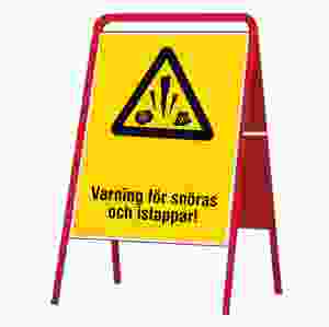 Skyltställ varning för snöras och istappar