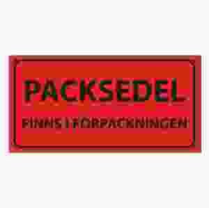 Emballageetikett "PACKSEDEL I FÖRPACKNINGEN"