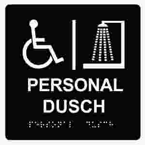 Personaldusch (taktil skylt)
