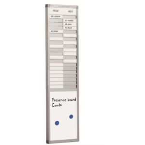 Närvarotavla med namnskyltar och whiteboarddel