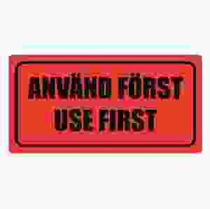 Emballageetikett "ANVÄND FÖRST"